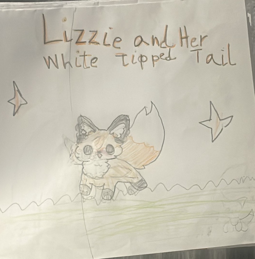A child's drawing of Lizzie with stars