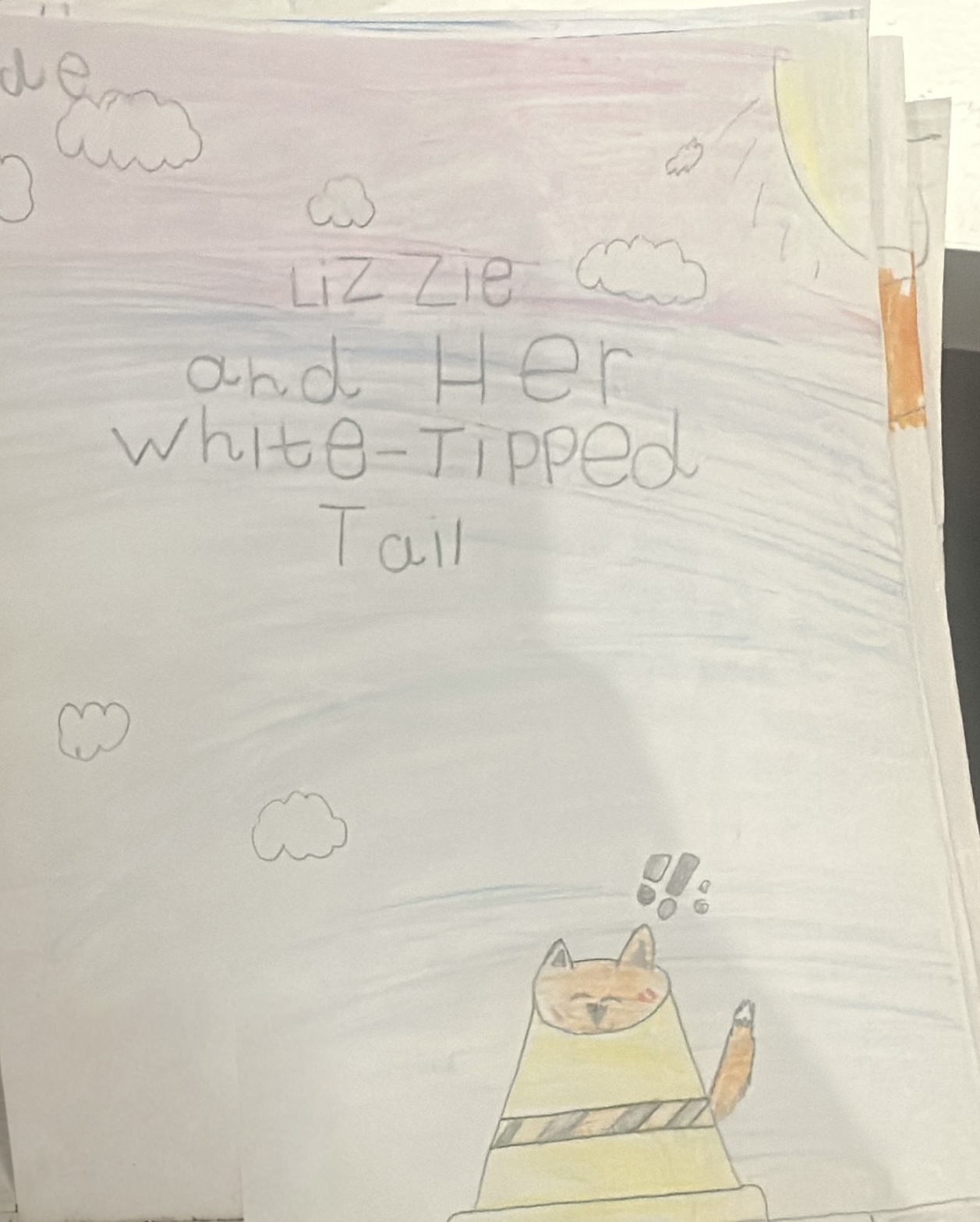 A child's drawing of Lizzie with white-tipped tail